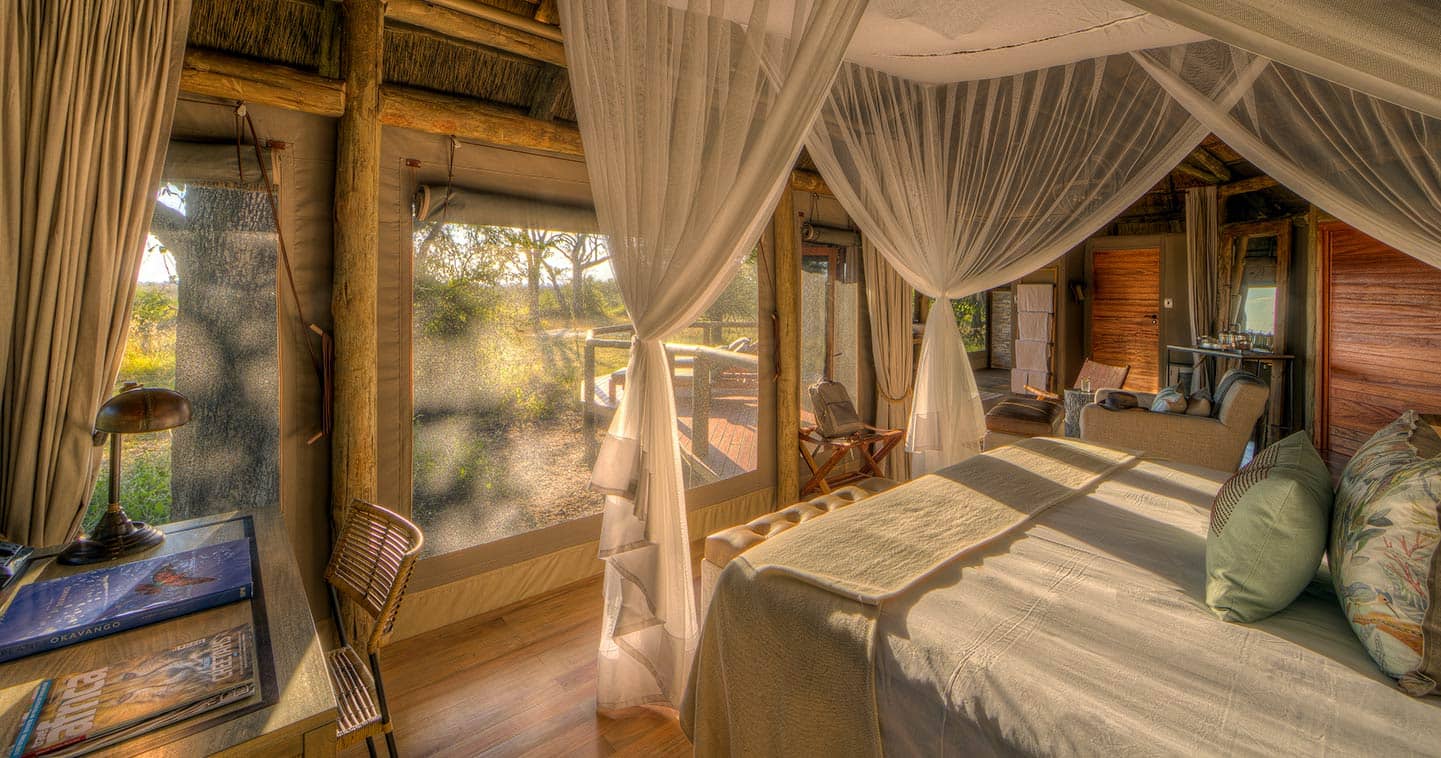 Enjoy the luxury bedroom at Camp Moremi