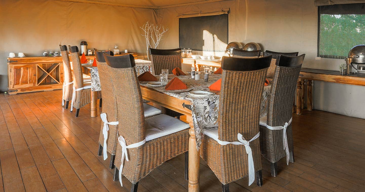 Dining area at Saguni Lodge in Moremi, Botswana