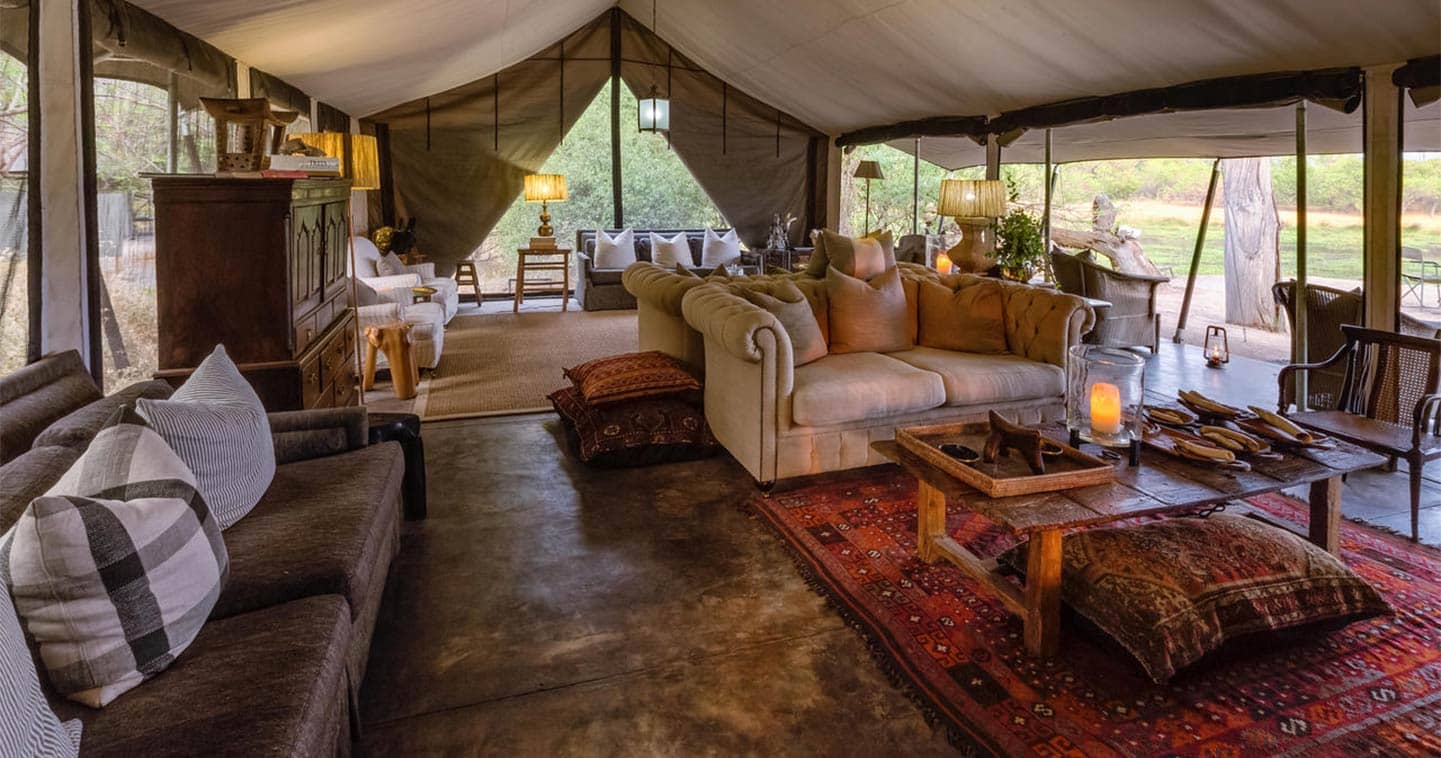Luxury Lodge Accommodation Lounge at Machaba Camp