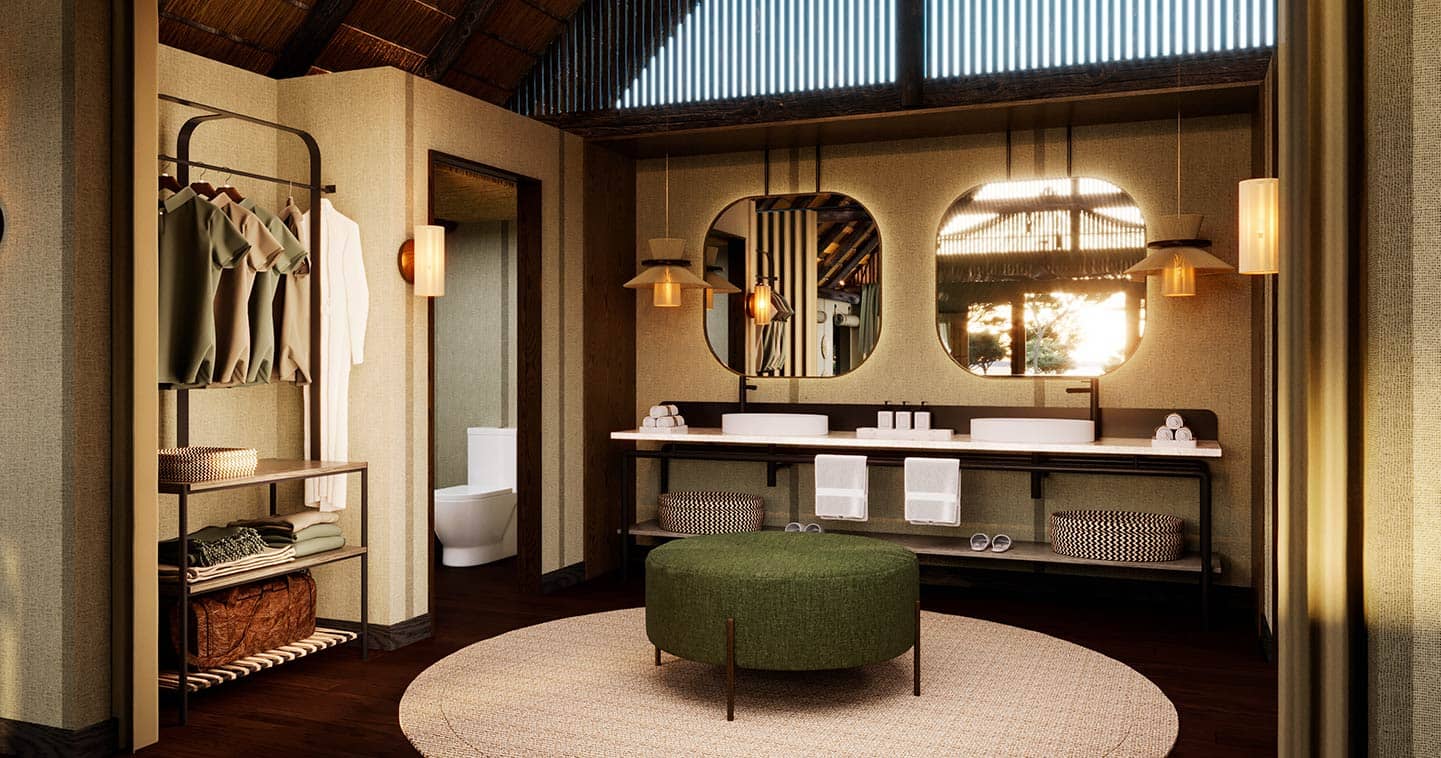 Luxury safari bathroom at Sediba Sa Rona camp near Moremi Game Reserve