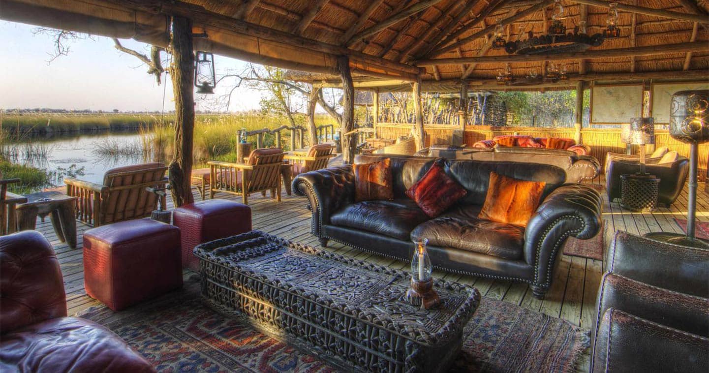 Luxury Lodge Accommodation Lounge at Camp Xakanaxa