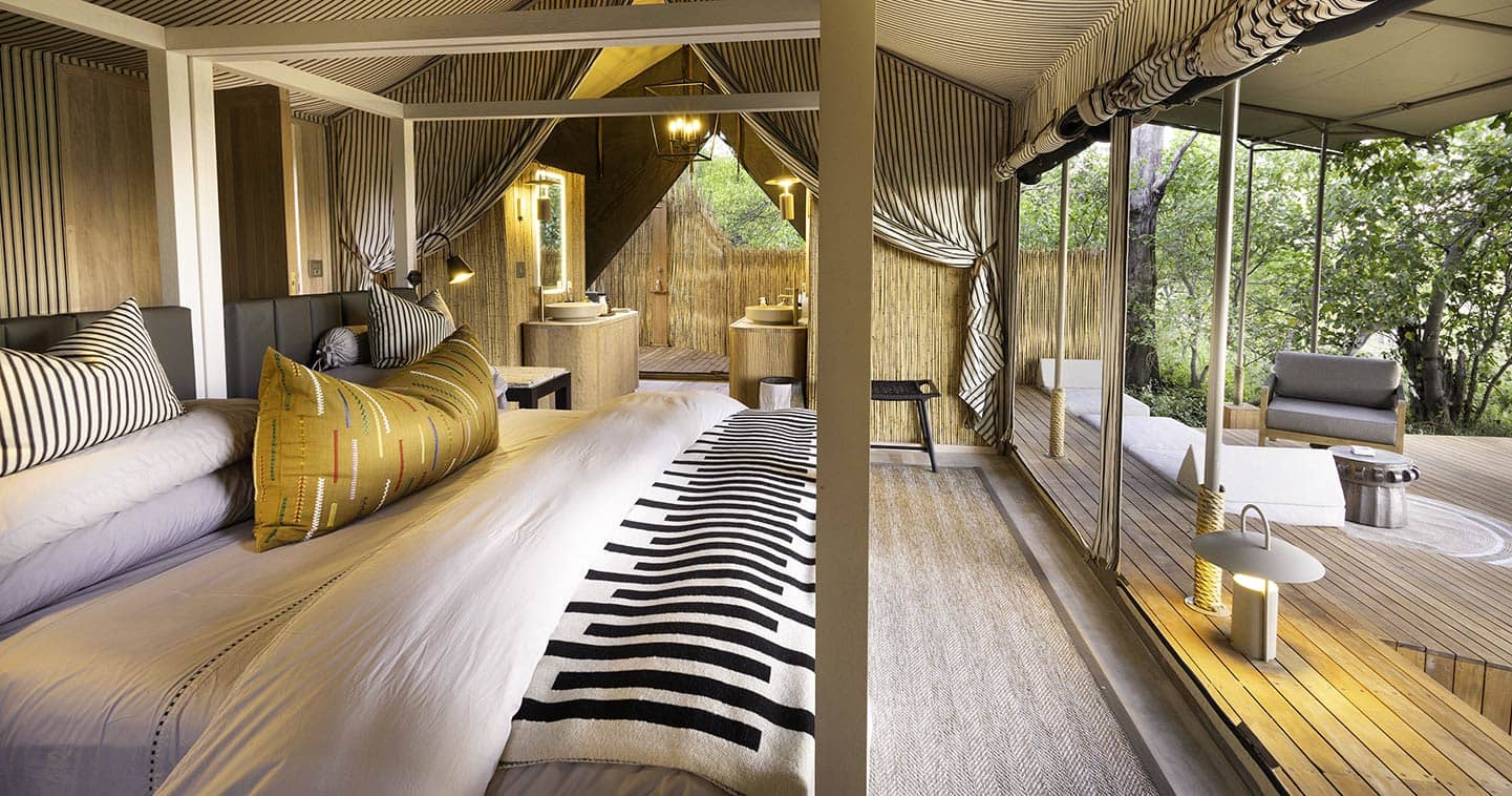 Elegant tented accommodation at Monachira Camp, Moremi Game Reserve
