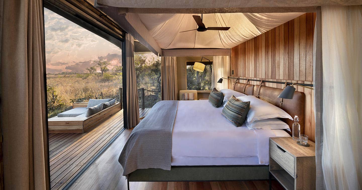 Elegant tented suite at Khwai Lediba luxury safari camp in Botswana
