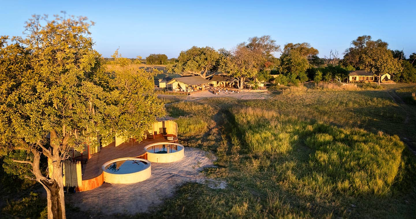 Aerial view of Monachira Camp in Moremi Game Reserve, Botswana