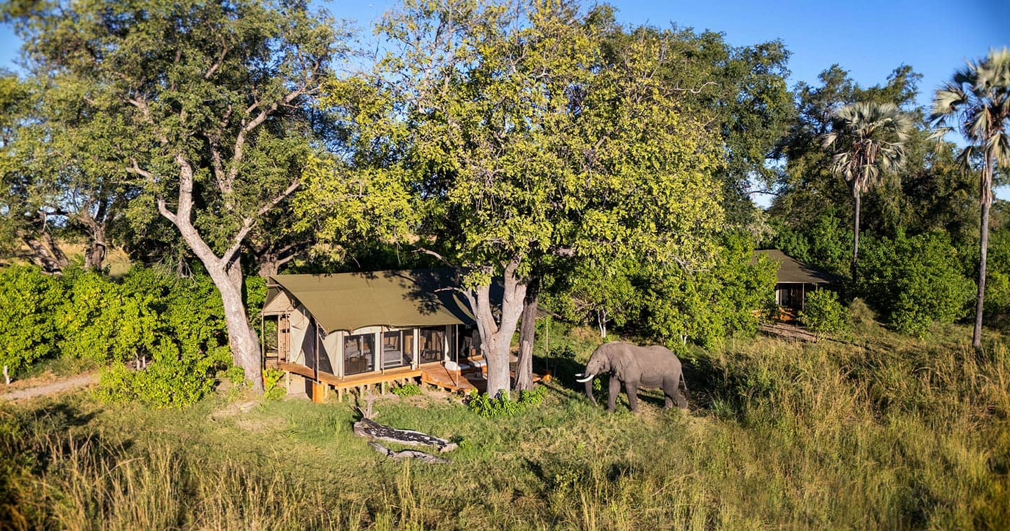 Luxury tented safari lodge at Monachira Camp in Botswana