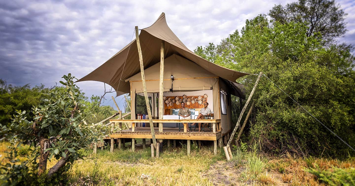 Tented safari accommodation at Camp Khwai in Moremi Game Reserve