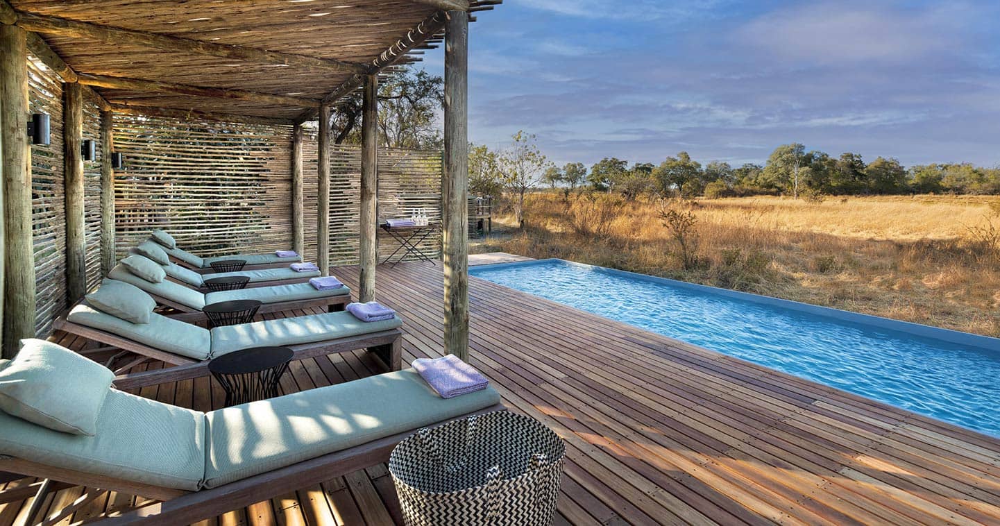 Swimming pool at Khwai Lediba overlooking the bush in Moremi Game Reserve