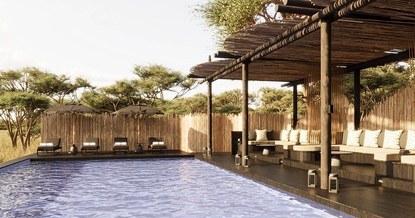 Swimming pool with Khwai River views at Sediba Sa Rona luxury safari lodge