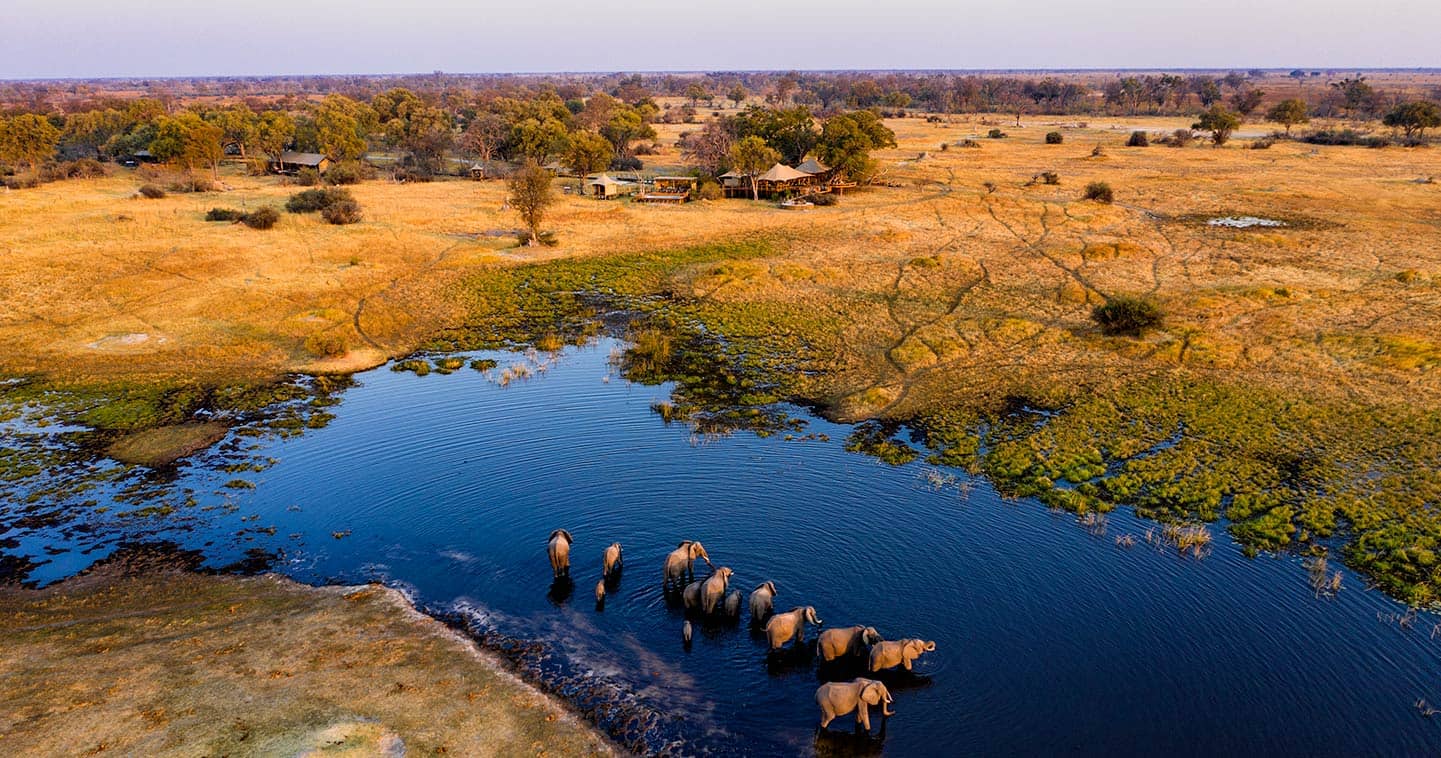 Aerial view of Tuludi Camp in Khwai Private Reserve